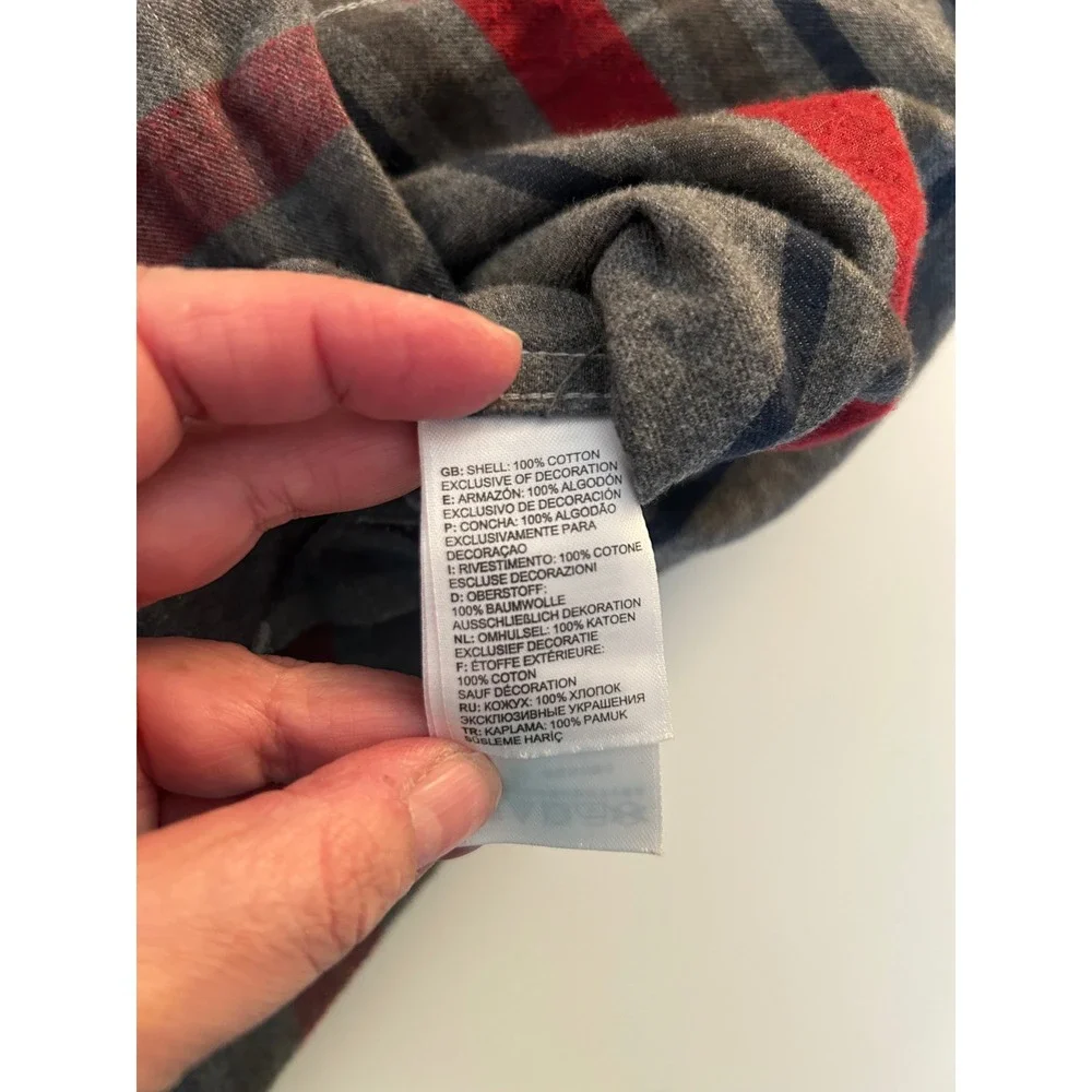 The North Face Men's Gray Red Striped Flannel Cotton Button Down Shirt Small